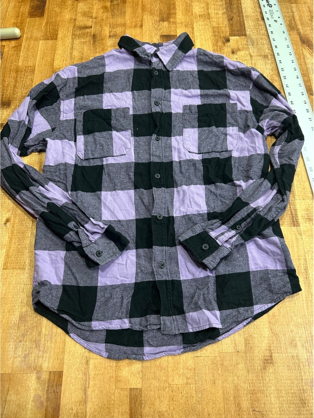H&M Relaxed Fit Purple and Black Checkered Flannel Shirt Size S